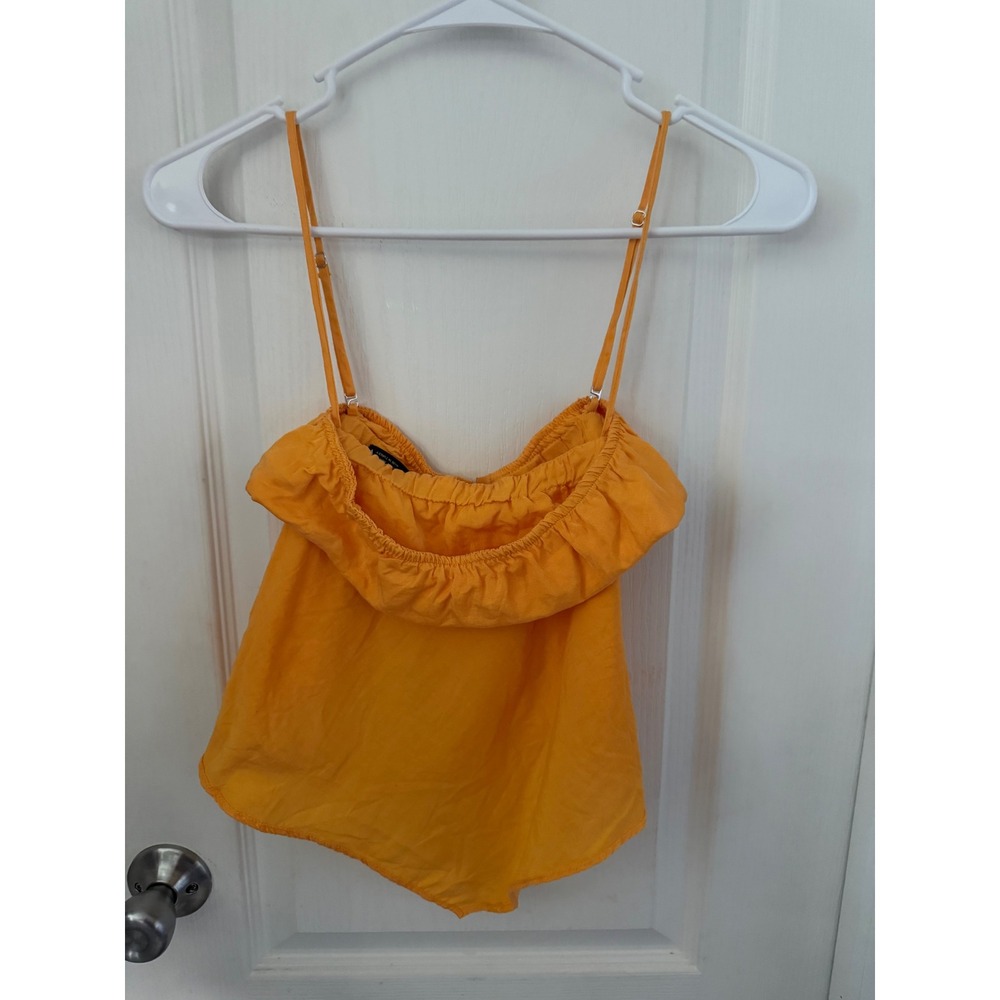 Zara Orange Tie Front Cami Top Adjustable Straps Cropped Hem Medium
